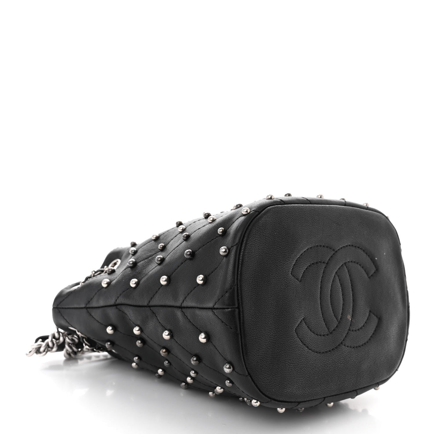 Chanel Lambskin Studded Chevron Quilted Small Stud Wars Drawstring Bag Black 4 of 11