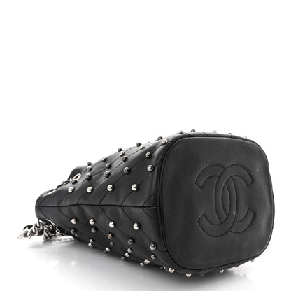 Chanel Lambskin Studded Chevron Quilted Small Stud Wars Drawstring Bag Black 4 of 11