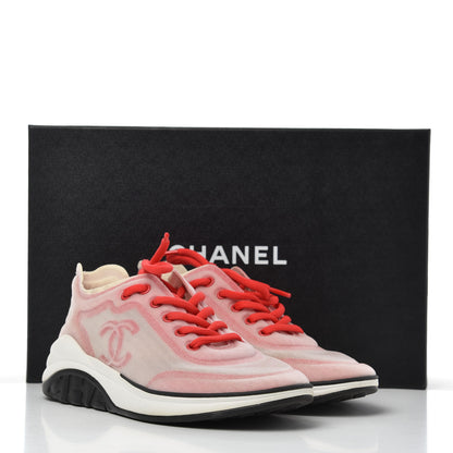 Chanel Lycra Fabric CC Sneakers 37.5 White Red 15 of 15