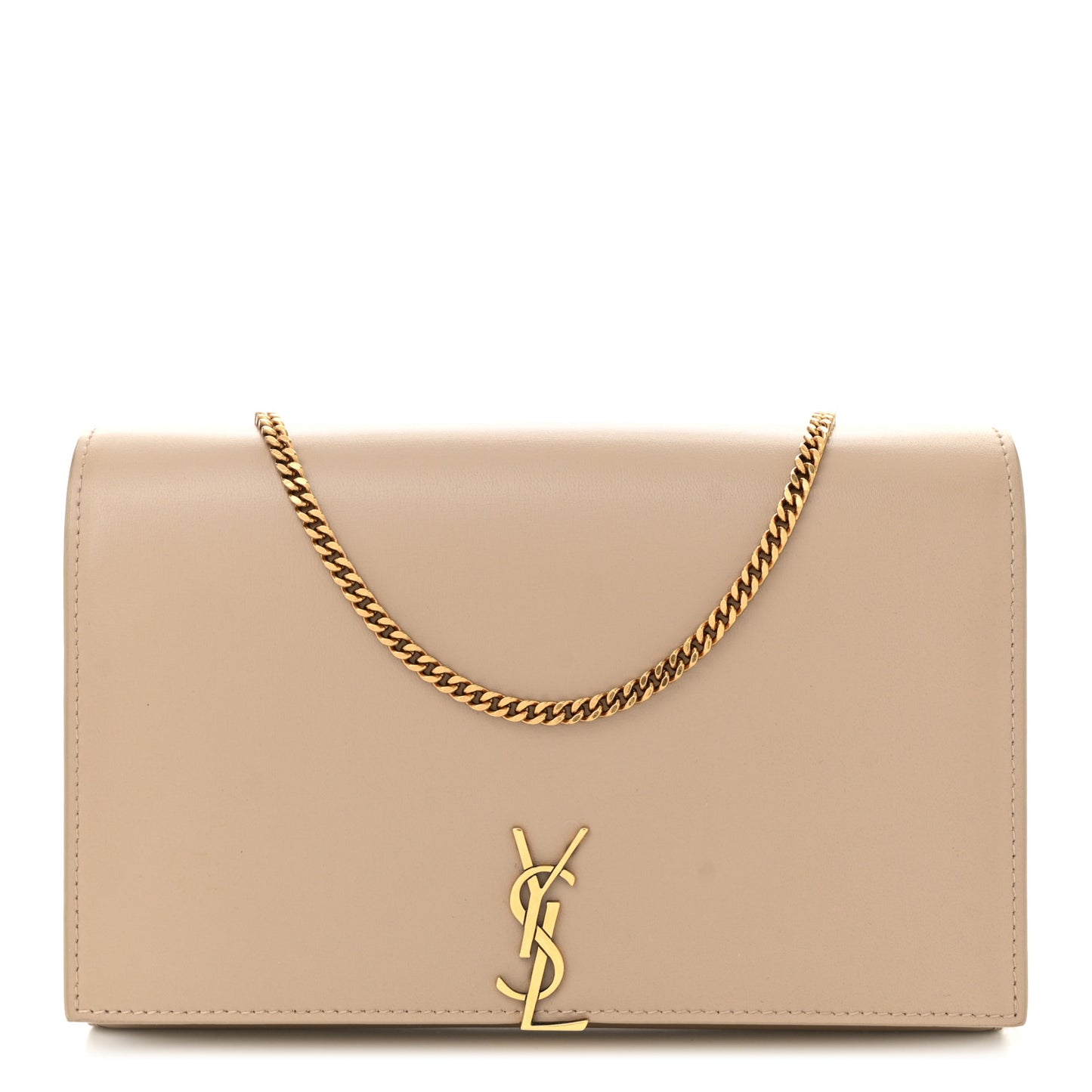 Glossy Calfskin Monogram Chain Wallet Dark Beige