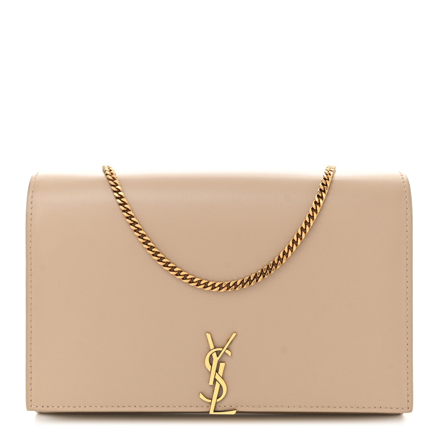 Saint Laurent Glossy Calfskin Monogram Chain Wallet Dark Beige 1 of 13