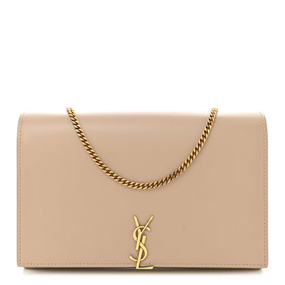 Saint Laurent Glossy Calfskin Monogram Chain Wallet Dark Beige 1 of 13