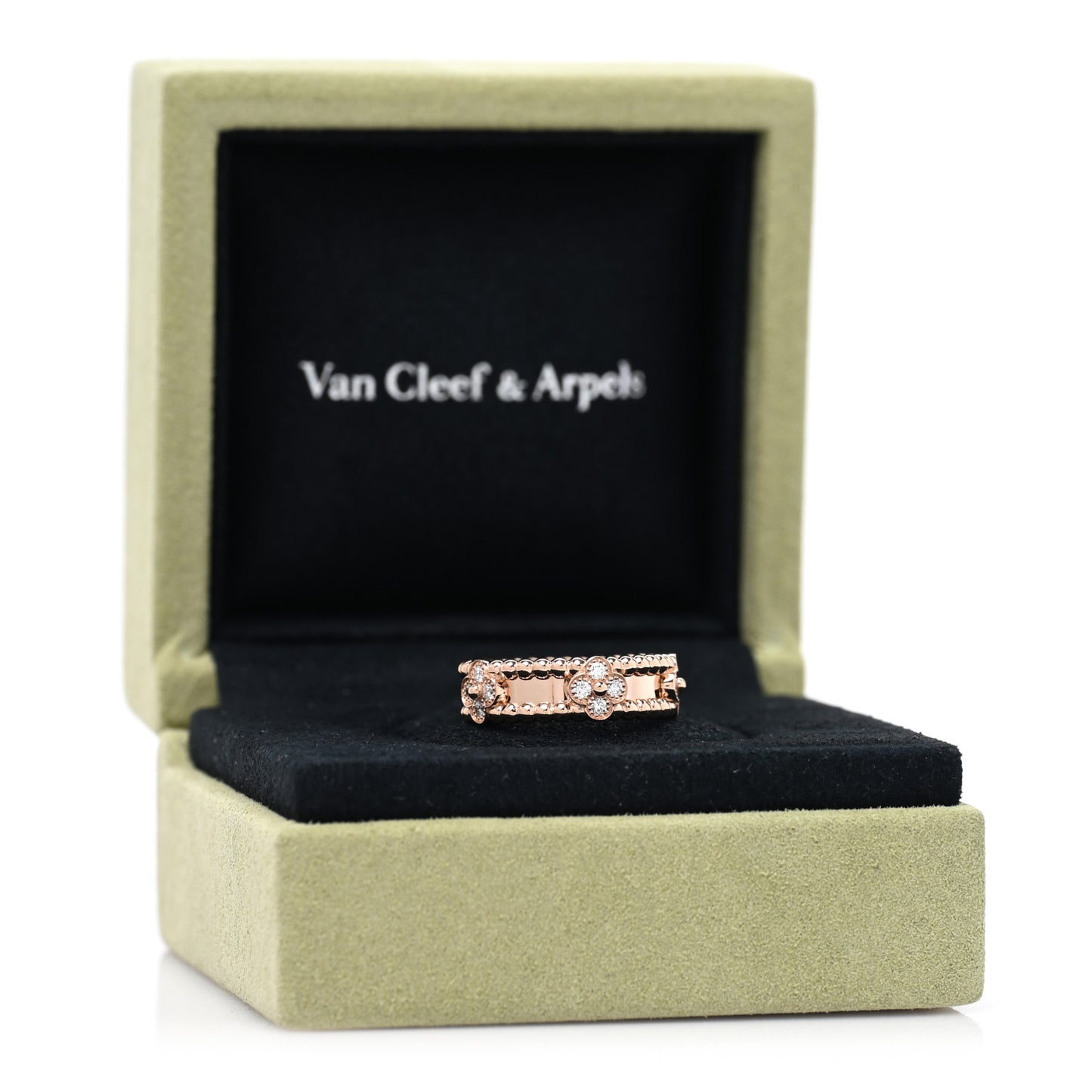 18K Rose Gold Diamond Sweet Perlee Clovers Ring 50 5.5