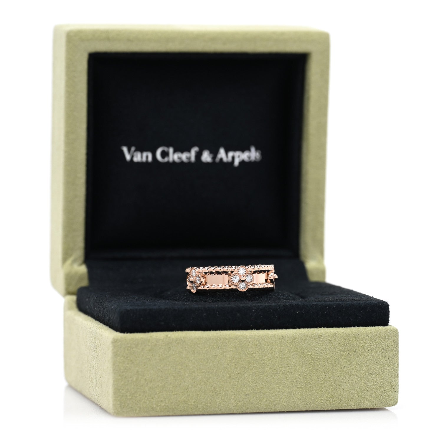 Van Cleef & Arpels 18K Rose Gold Diamond Sweet Perlee Clovers Ring 50 5.5 5 of 5