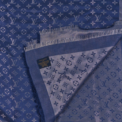 Louis Vuitton Silk Wool Monogram Denim Shawl Blue 3 of 4