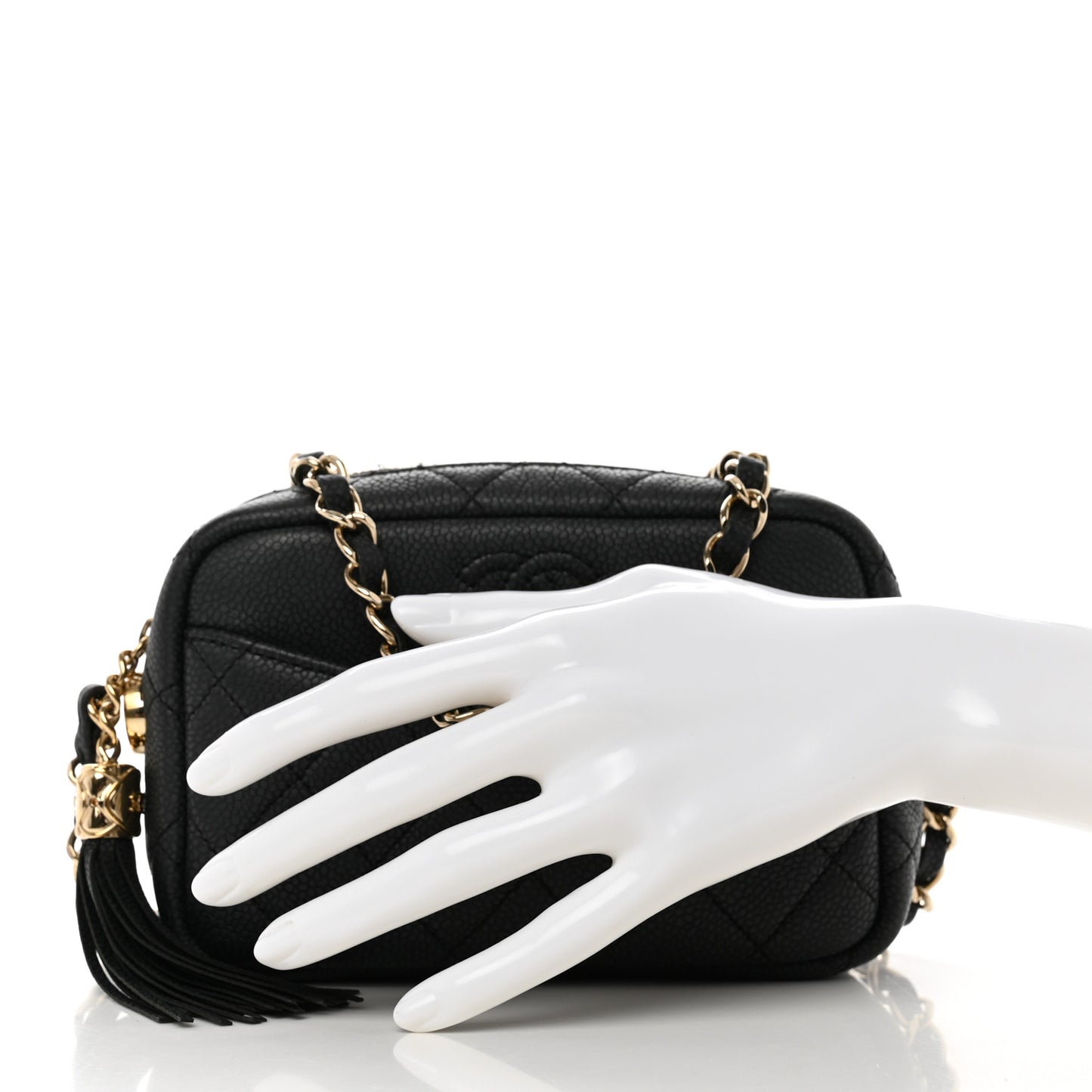 Caviar Quilted Mini Coco Tassel Camera Case Black