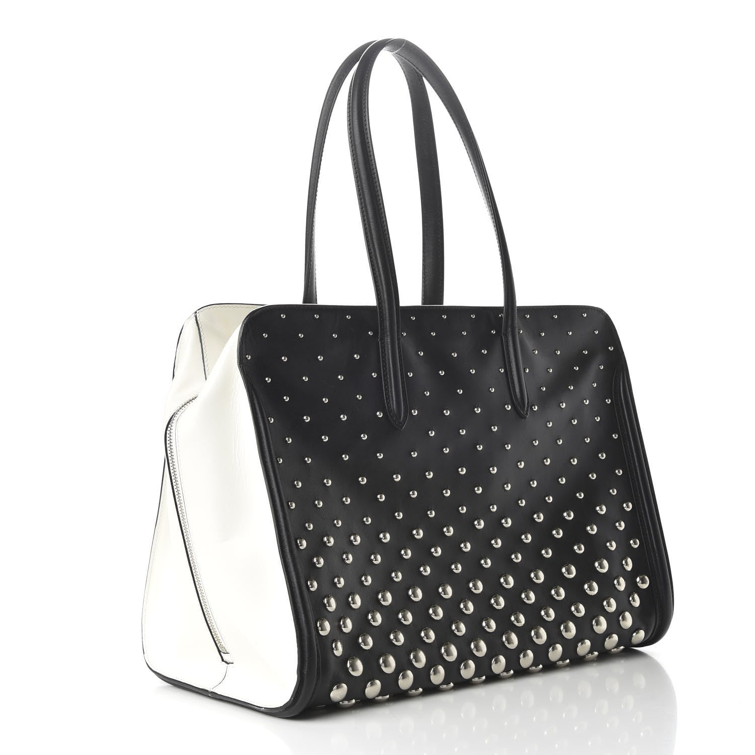 Alexander McQueen Calfskin Large Studded Padlock Zip Around Tote Black White 3 of 9