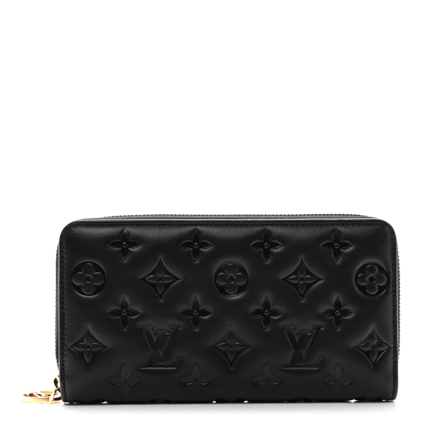 Lambskin Embossed Monogram Coussin Zippy Wallet Black
