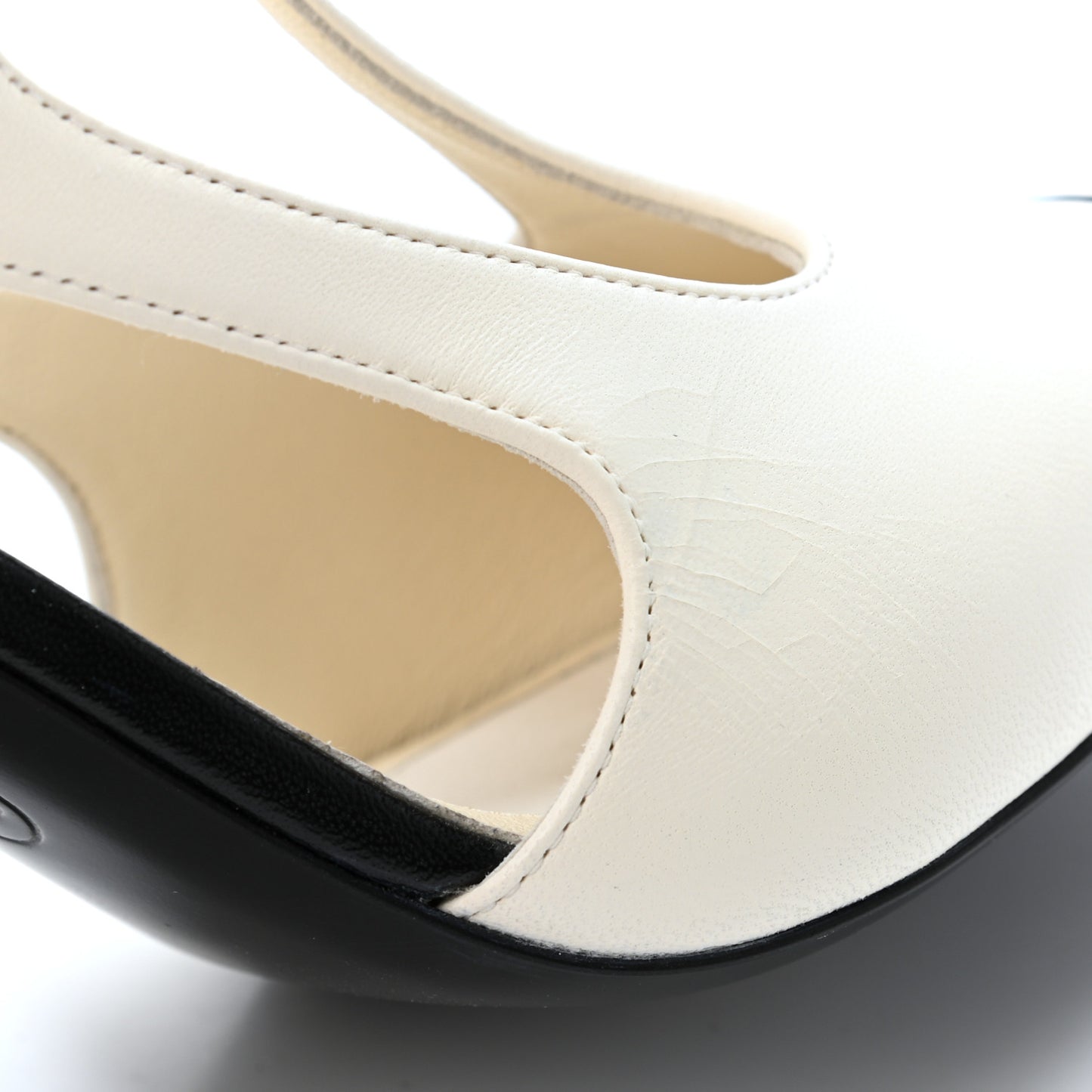 Lambskin Pearl Cap Toe CC Ankle Strap Pumps 39.5 Ivory Black