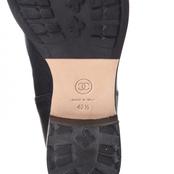 Sheepskin Quilted CC Tall Lace Up Combat Boots 40.5 Black