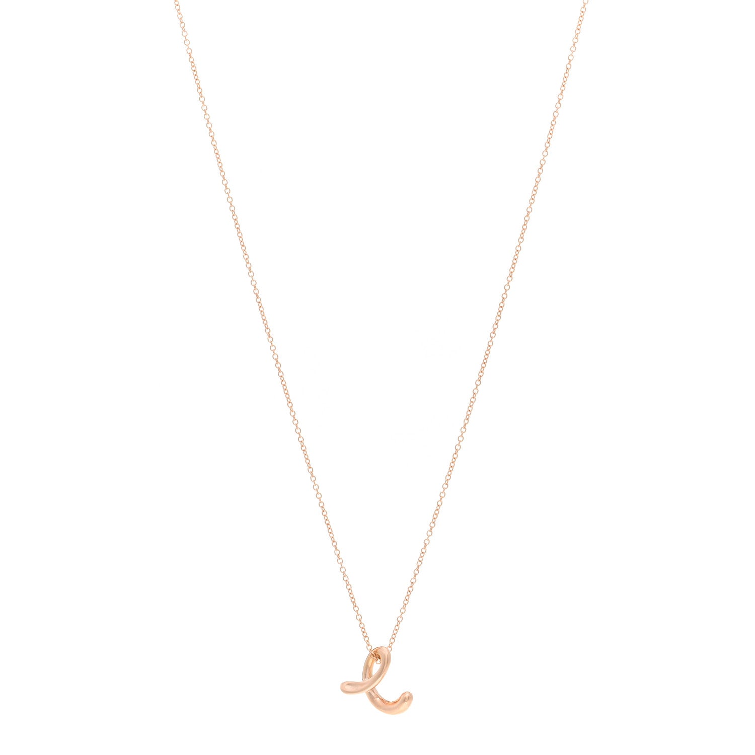 Tiffany 18K Rose Gold Elsa Peretti Letter E Pendant Necklace 1 of 5