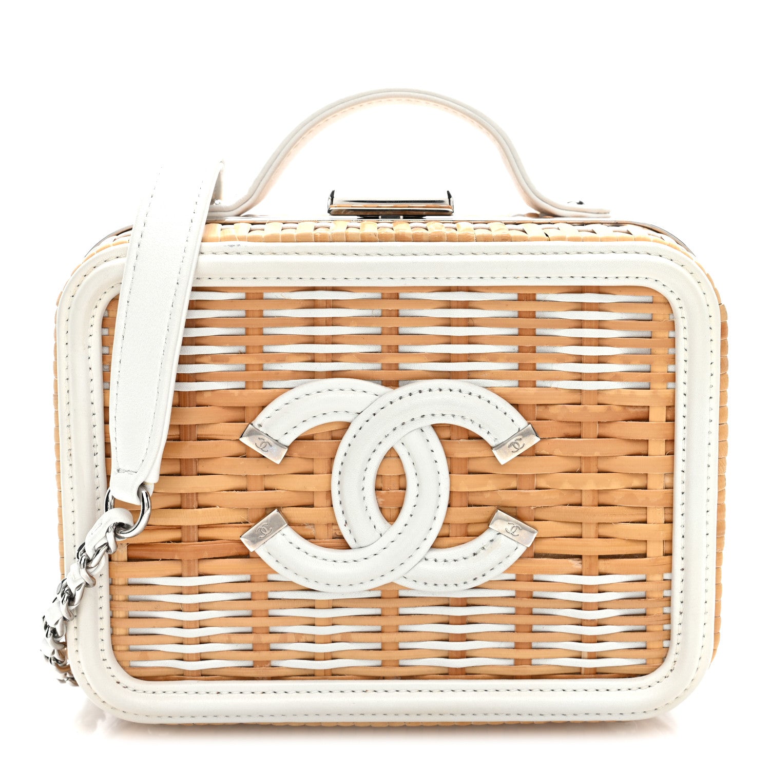 Chanel Raffia Patent Small CC Filigree Vanity Case White 1 of 11