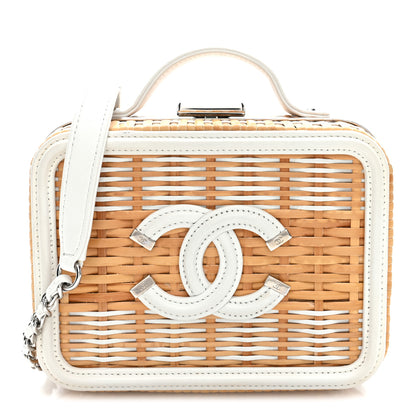 Chanel Raffia Patent Small CC Filigree Vanity Case White 1 of 11