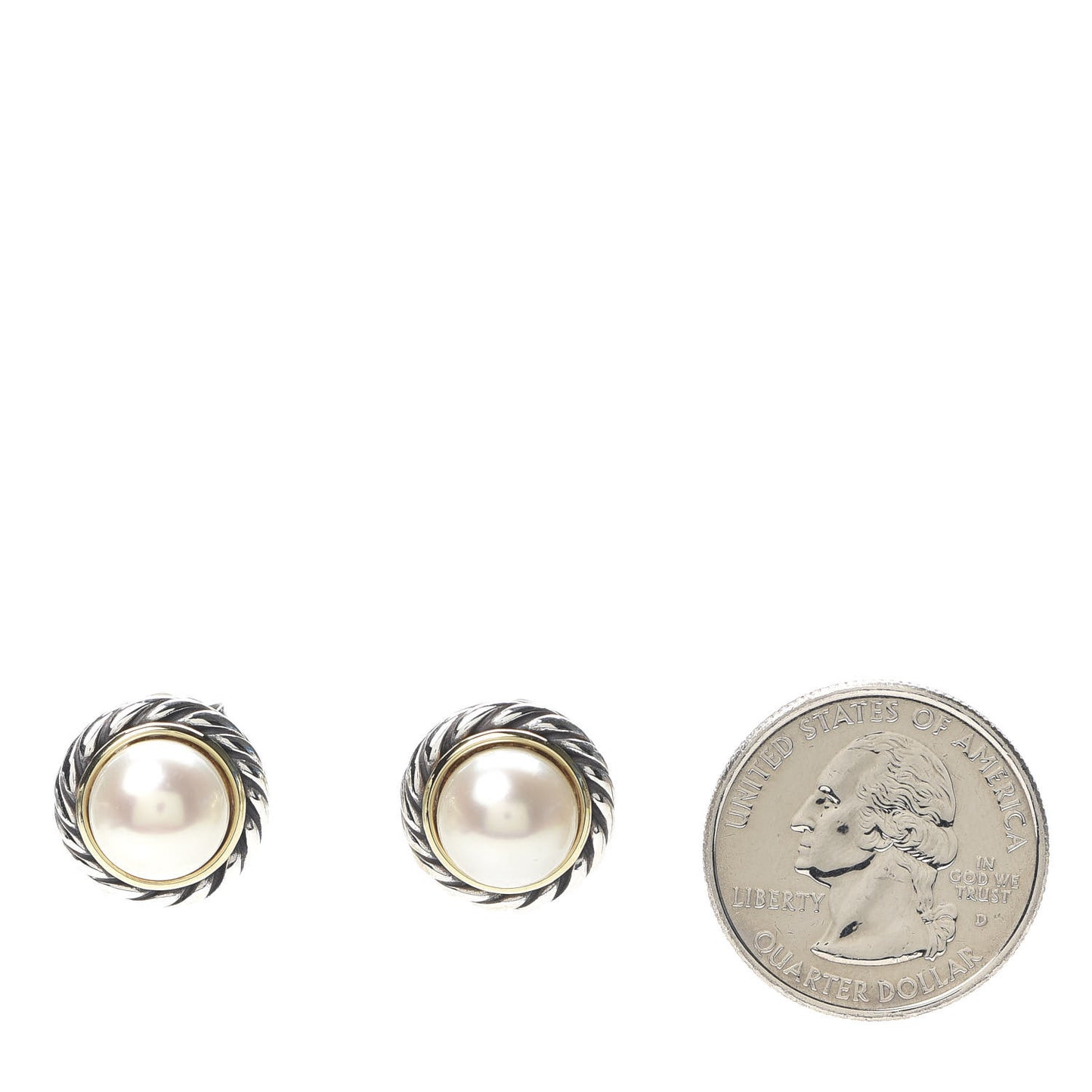 Sterling Silver 18K Yellow Gold Pearl 10mm Cable Earrings