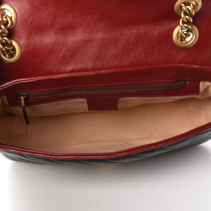 Gucci Vintage Effect Calfskin Matelasse Diagonal Small Torchon GG Marmont Shoulder Bag Black Romantic Cherry 6 of 11