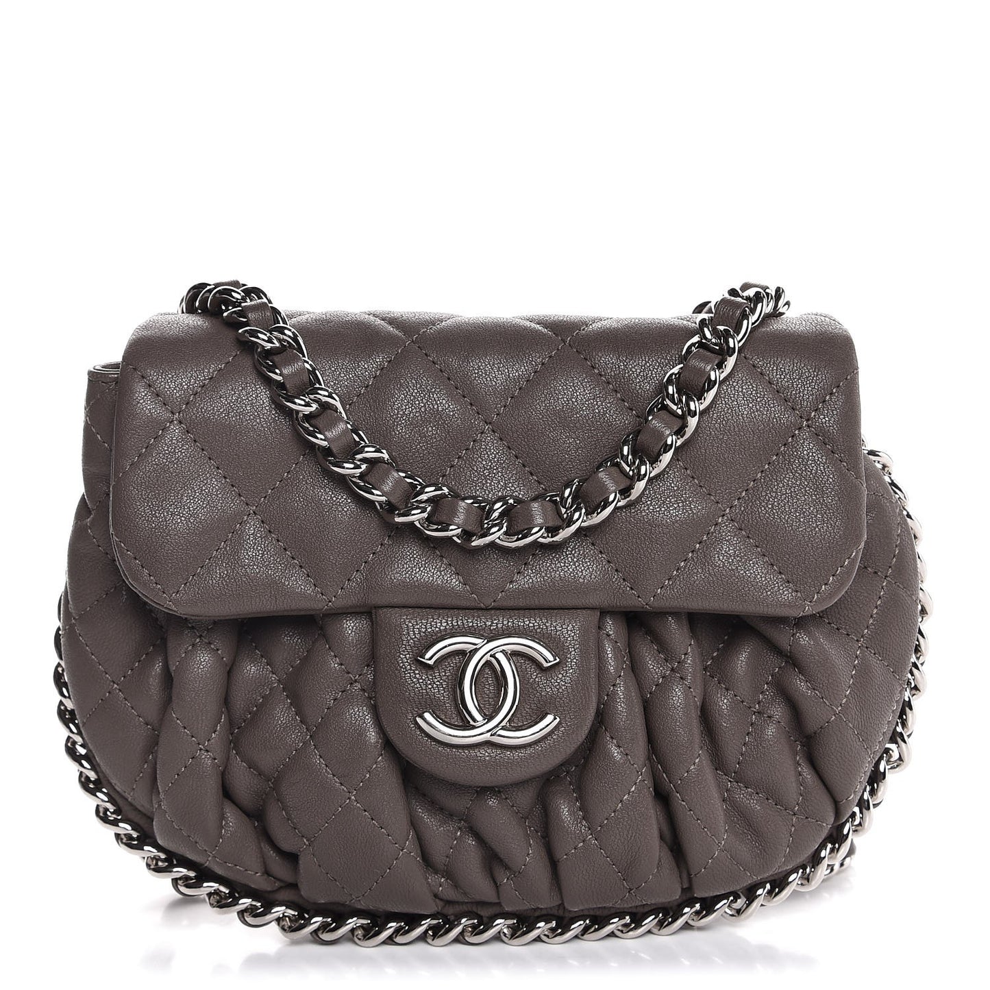 Washed Lambskin Quilted Mini Chain Around Flap Taupe