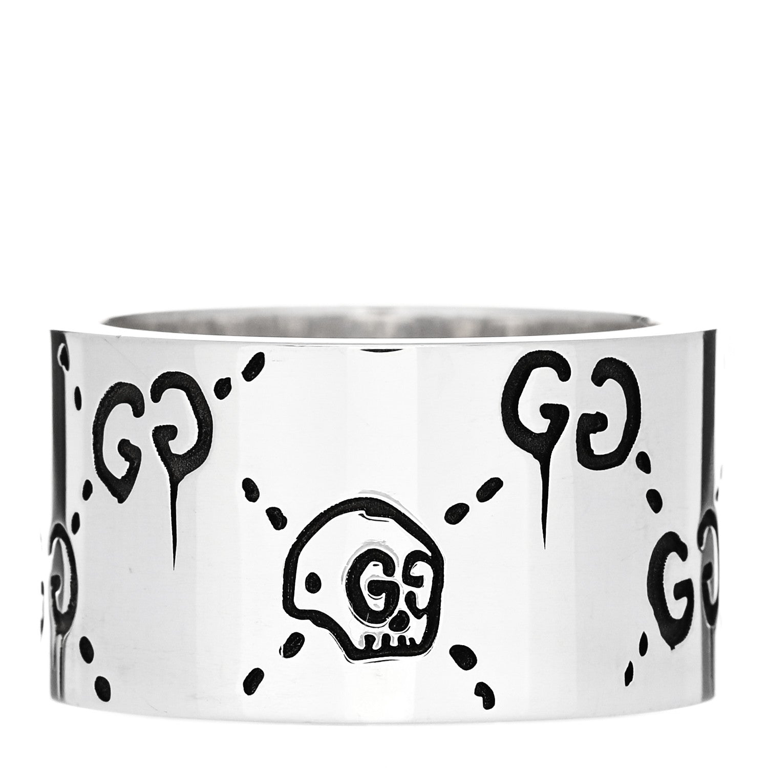 Gucci Sterling Silver GucciGhost Hamlet Skull Band Ring 54 7 1 of 7