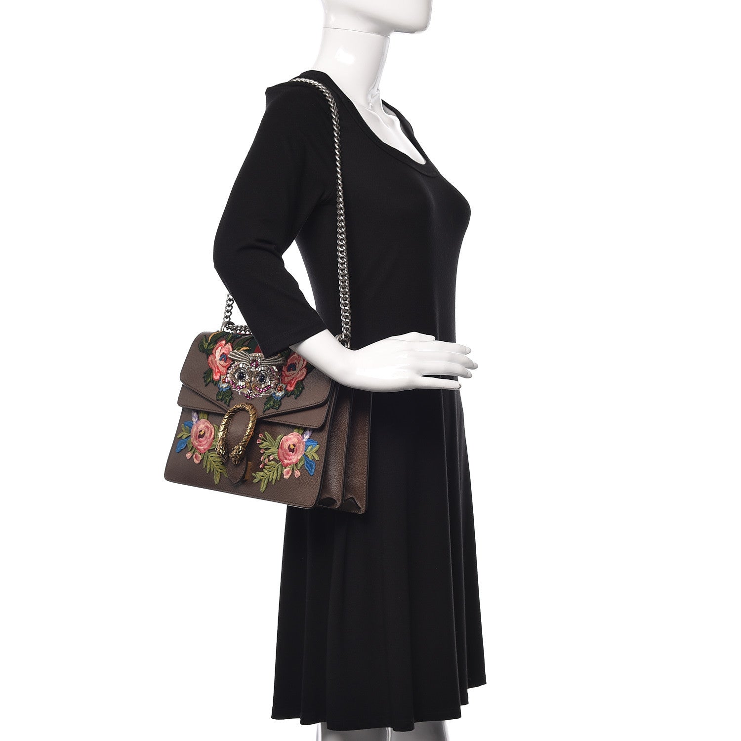 Gucci Calfskin Web Owl Embroidered Medium Dionysus Shoulder Bag New Acero Multicolor 2 of 10