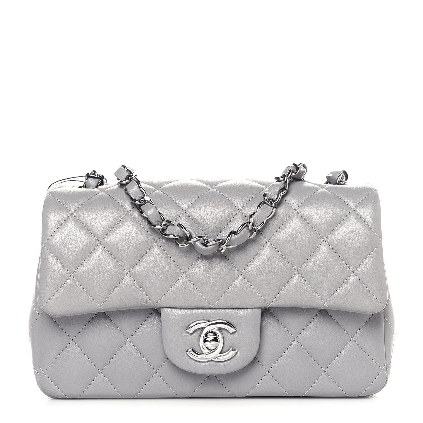 Lambskin Quilted Mini Rectangular Flap Grey