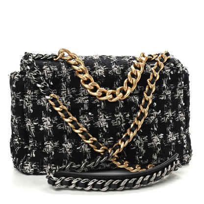 Chanel Tweed Quilted Large Chanel 19 Flap Black Silver Ecru 3 of 9