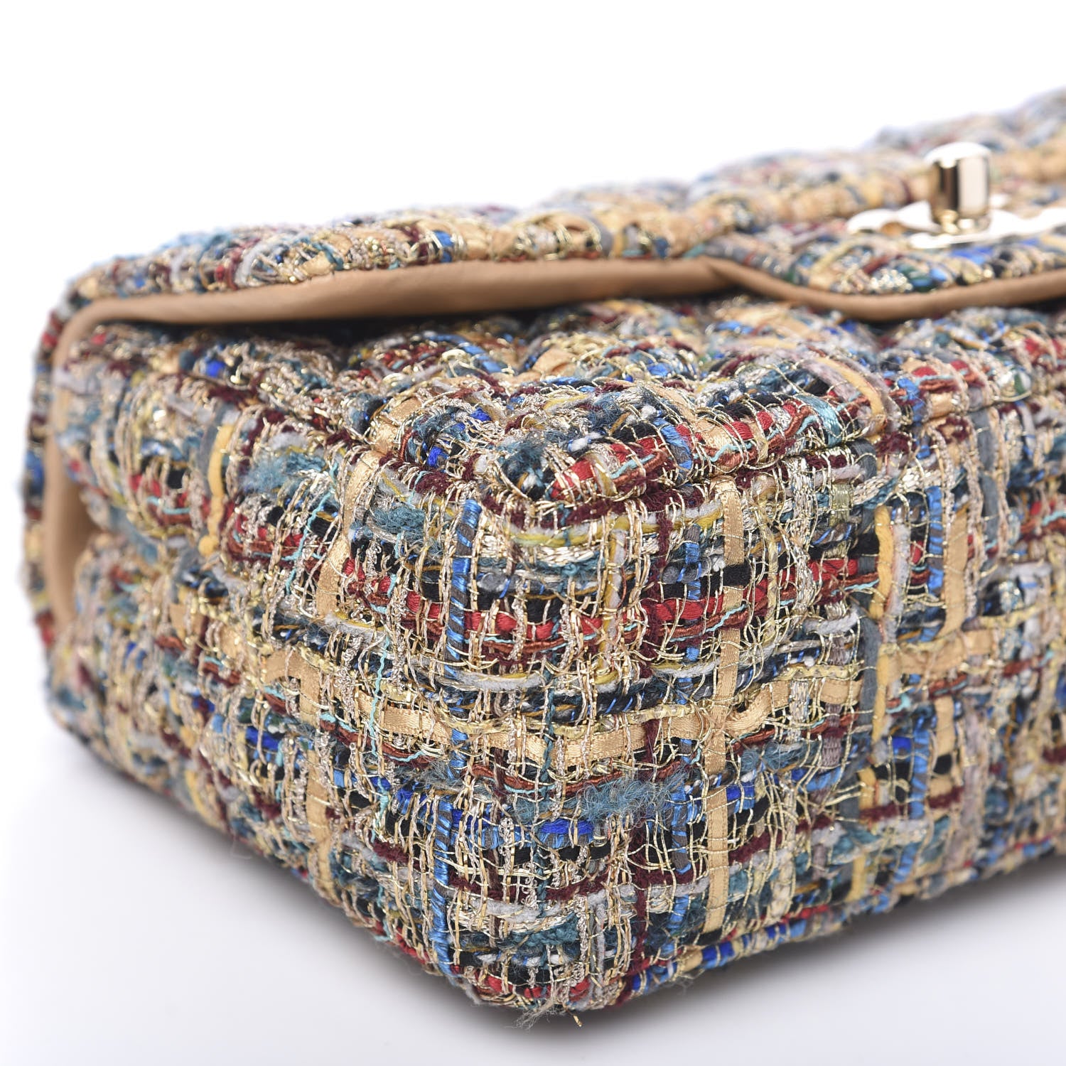Chanel Tweed Quilted Mini Rectangular Flap Gold Blue 7 of 10
