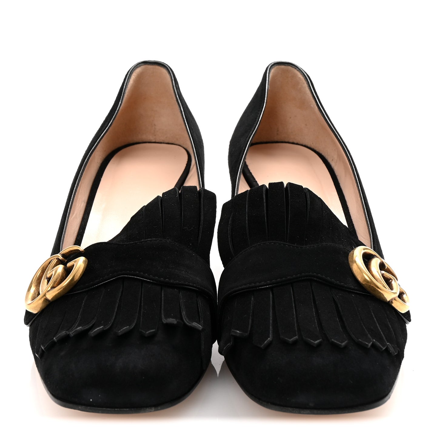 Kid Scamosciato GG Marmont Fringe 50mm Loafer Pumps 39.5 Black