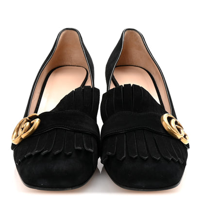 Gucci Kid Scamosciato GG Marmont Fringe 50mm Loafer Pumps 39.5 Black 3 of 10