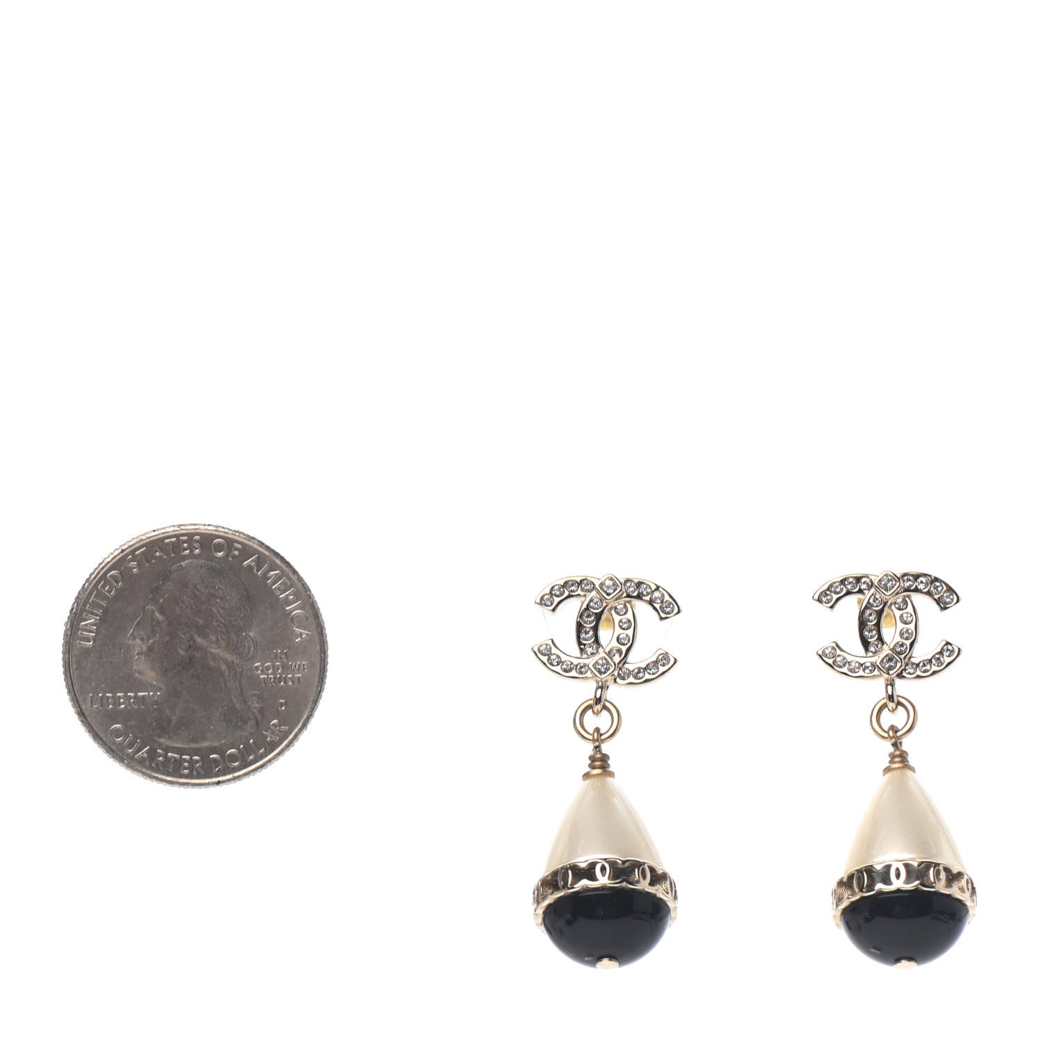 Chanel Crystal Pearl CC Fantasy Drop Earrings Gold Black 2 of 4