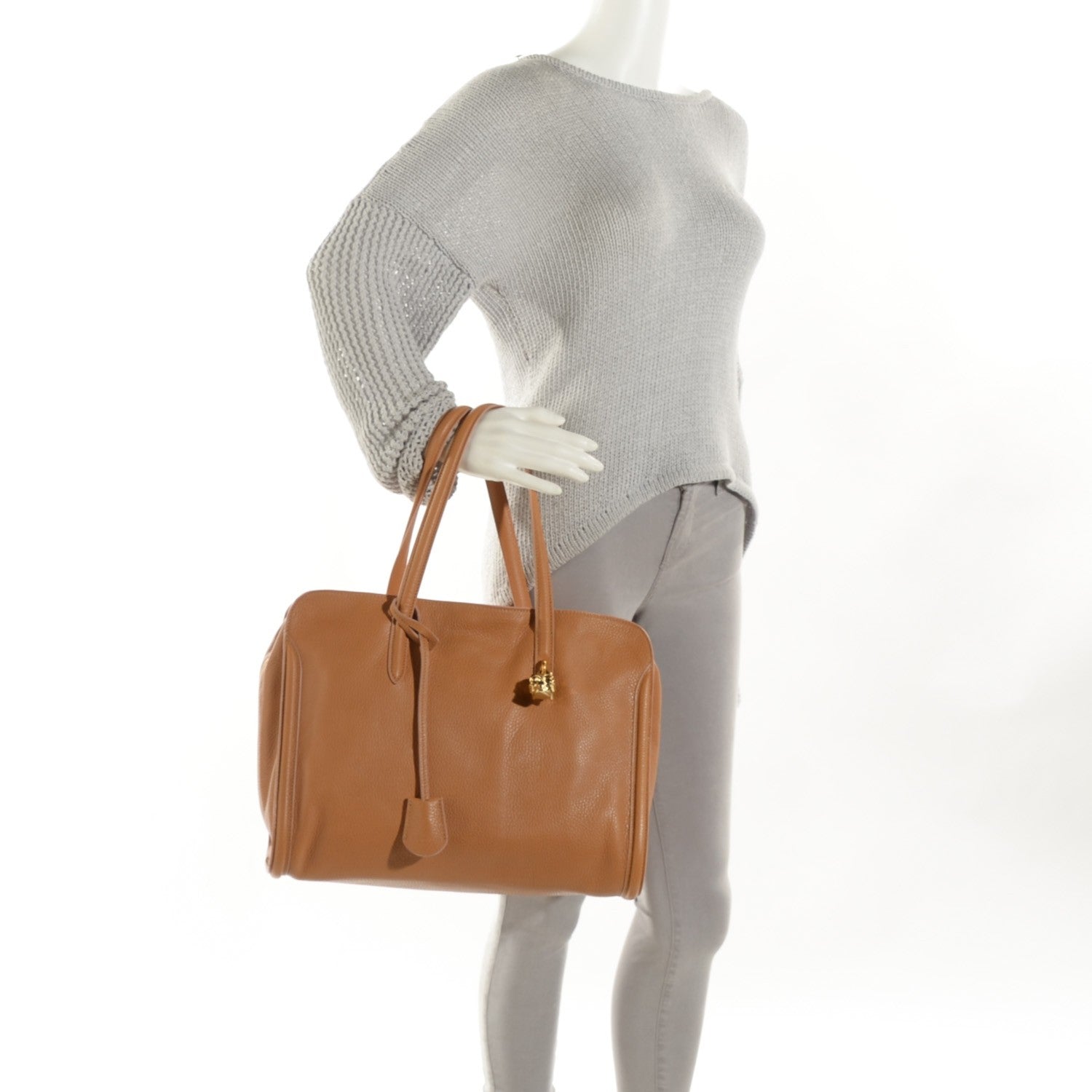 Alexander McQueen Pebbled Calfskin Large Skull Padlock Zip Around Tote Burnt Camel 2 of 7
