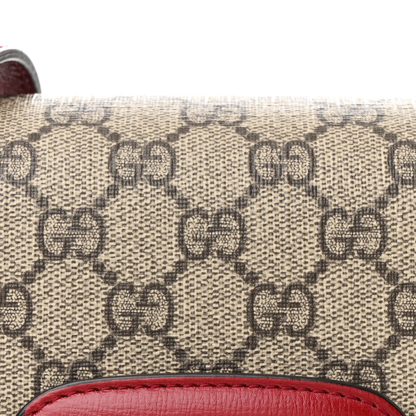 GG Supreme Monogram Azalea Calfskin Horsebit 1955 Shoulder Bag Beige Ebony New Cherry Red