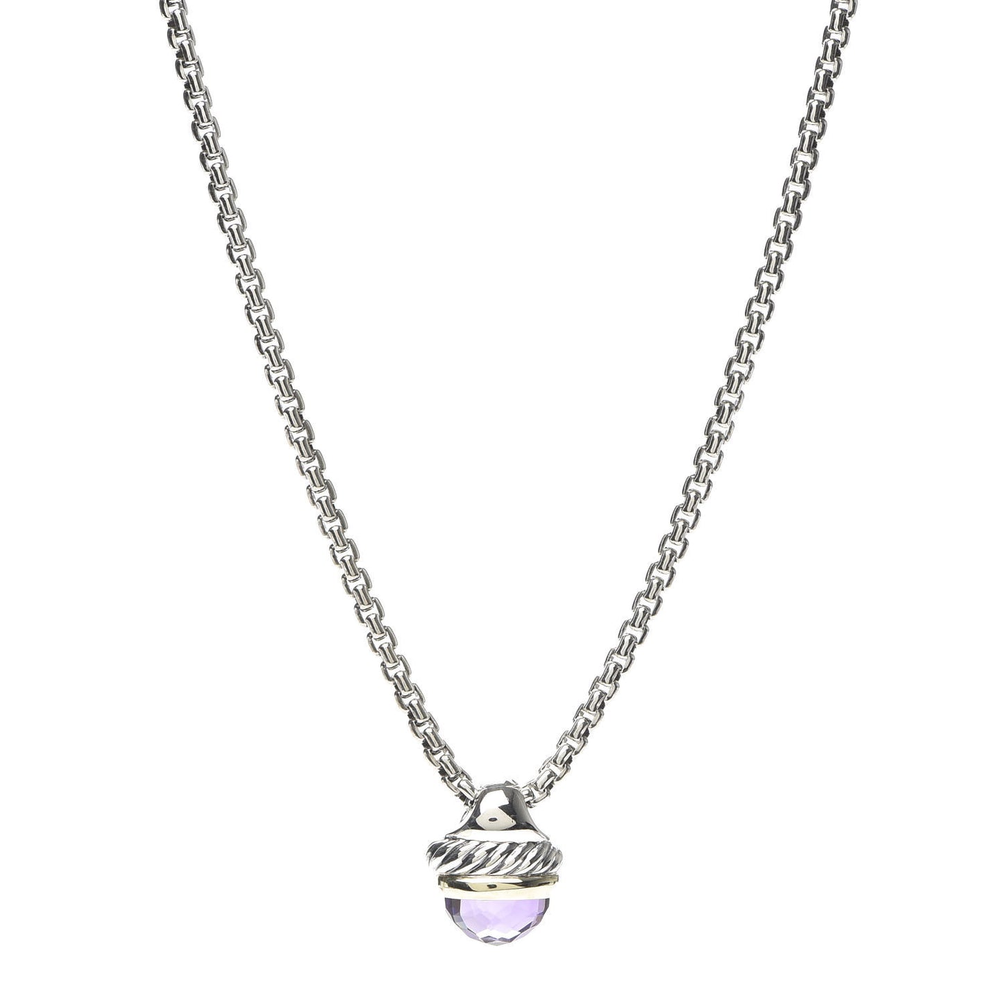 Sterling Silver 14K Yellow Gold Amethyst 10mm Acorn Pendant Necklace