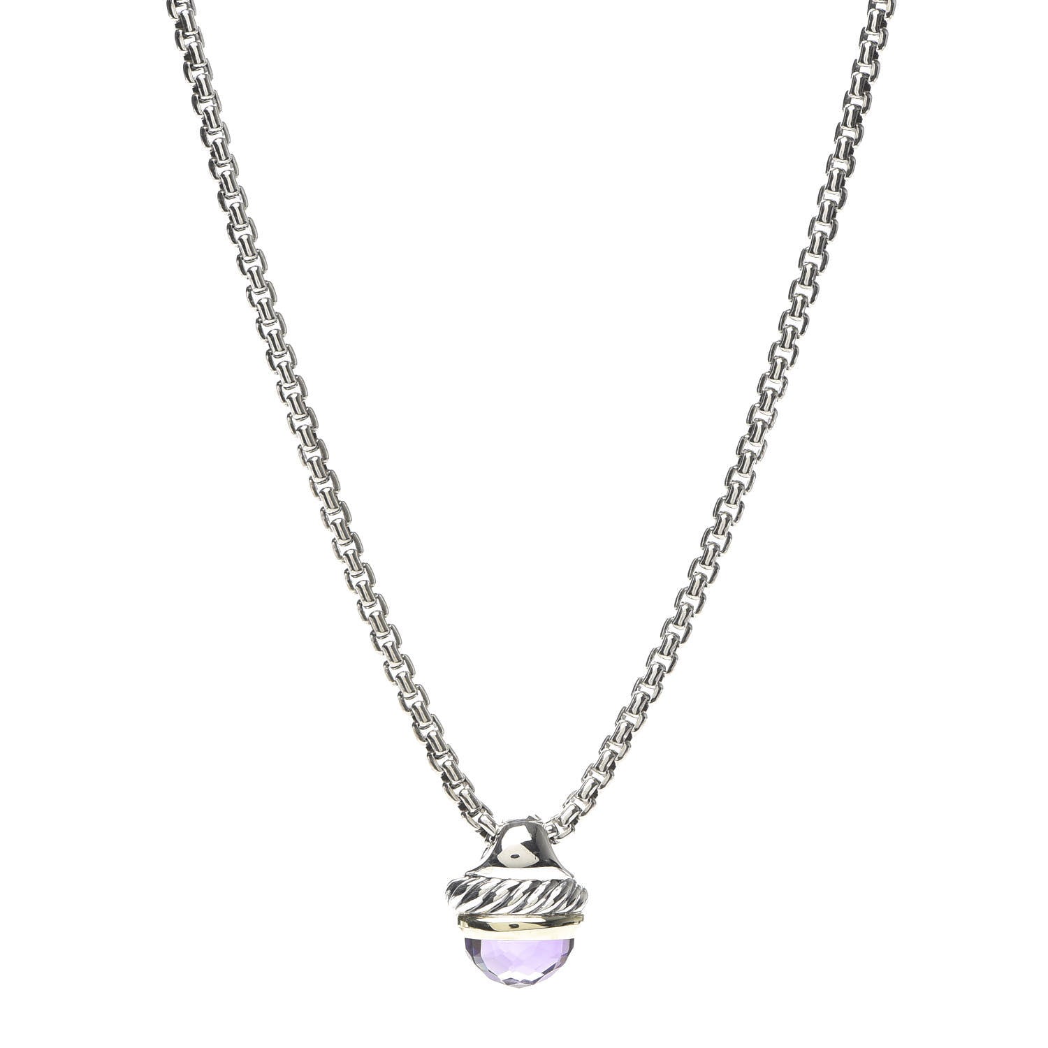 David Yurman Sterling Silver 14K Yellow Gold Amethyst 10mm Acorn Pendant Necklace 1 of 5