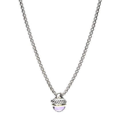 David Yurman Sterling Silver 14K Yellow Gold Amethyst 10mm Acorn Pendant Necklace 1 of 5