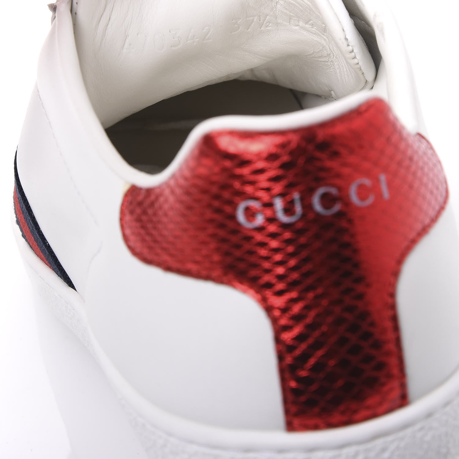 Gucci Calfskin Ayers Web Blind for Love Embroidered Womens Ace Sneakers 37.5 White 8 of 9