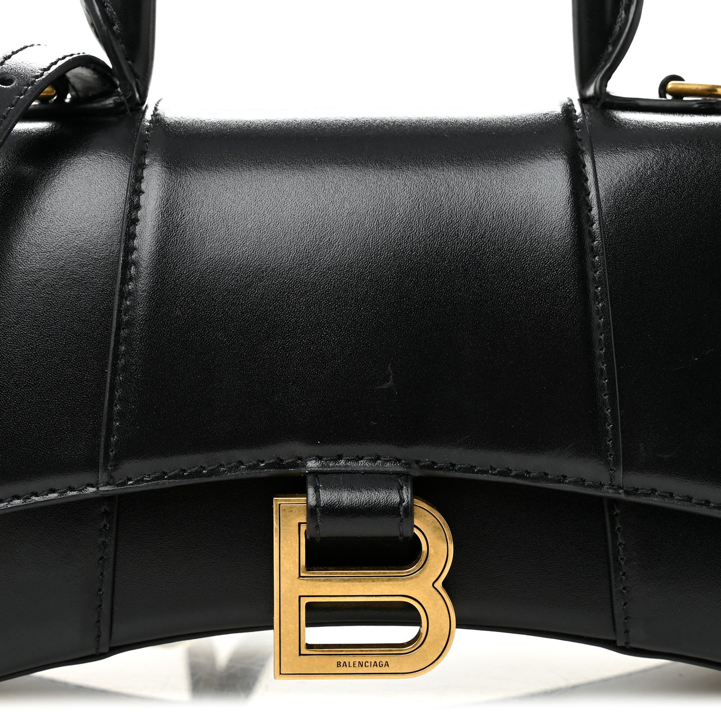 Shiny Box Calfskin Hourglass Top Handle Bag XS Black