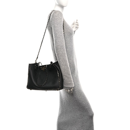 Valentino Garavani Vitello Medium Rockstud Tote Black 2 of 9