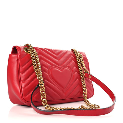 Gucci Calfskin Matelasse Small GG Marmont Shoulder Bag Hibiscus Red 3 of 9