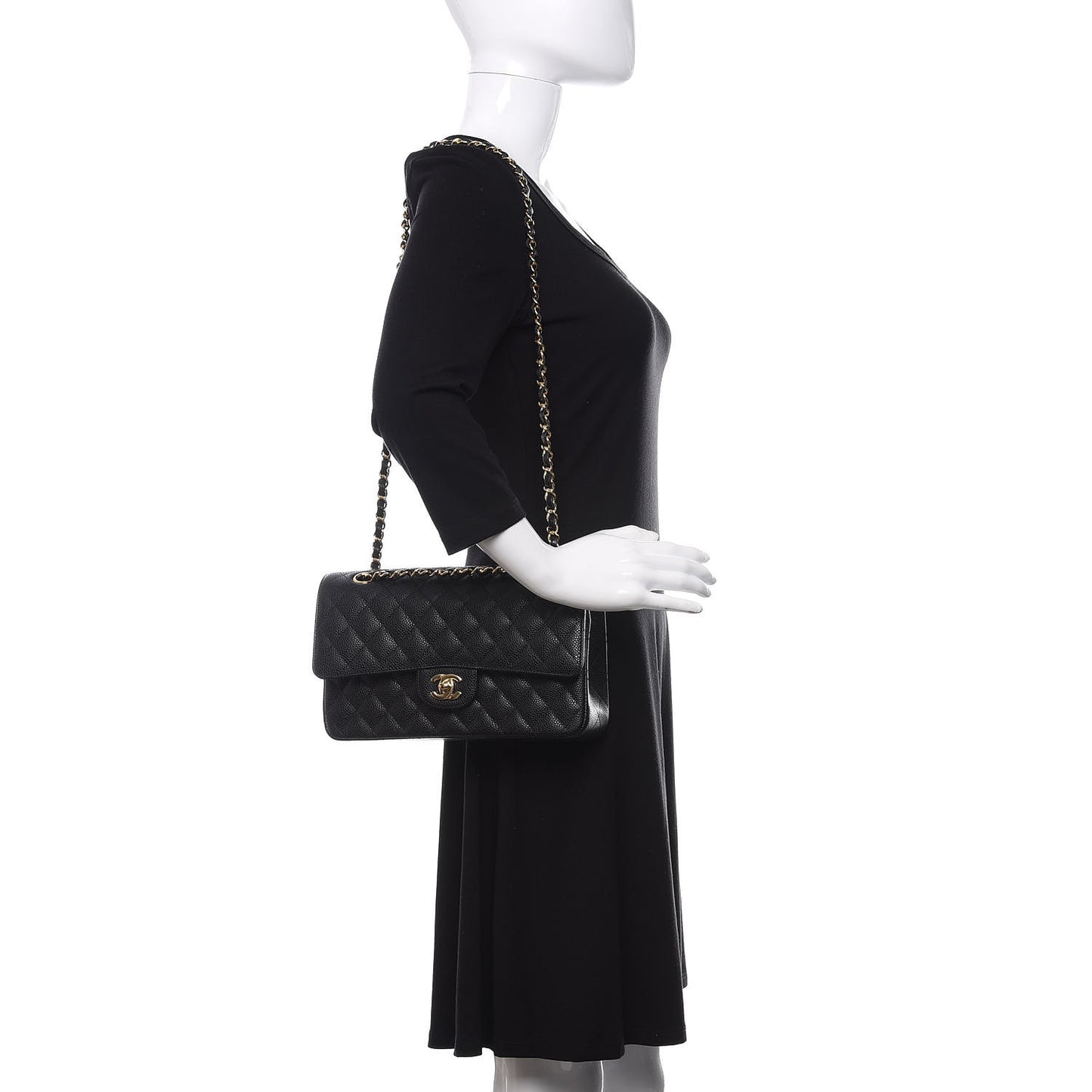 Caviar Quilted Medium Double Flap Black