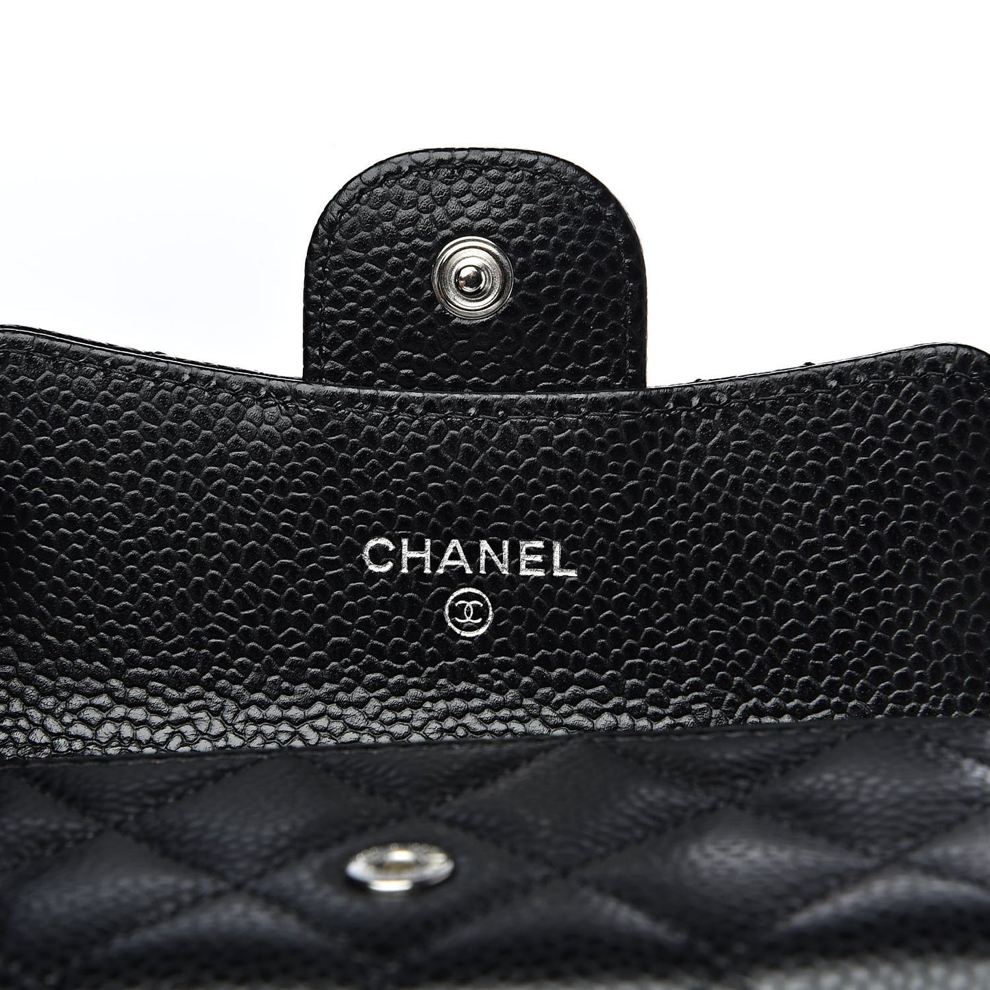 Caviar Quilted Flap Card Holder Wallet Black