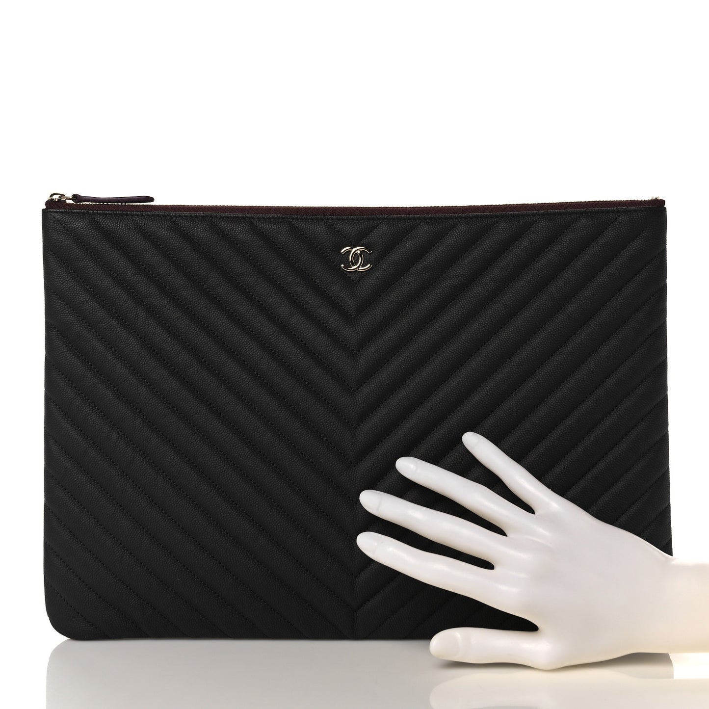 Caviar Flat Chevron Quilted Large Cosmetic Case Black