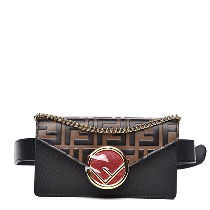 Fendi Vitello Cruise F is Fendi Bi-Color FF 1974 Embossed Envelope Belt Bag Maya Black 1 of 13