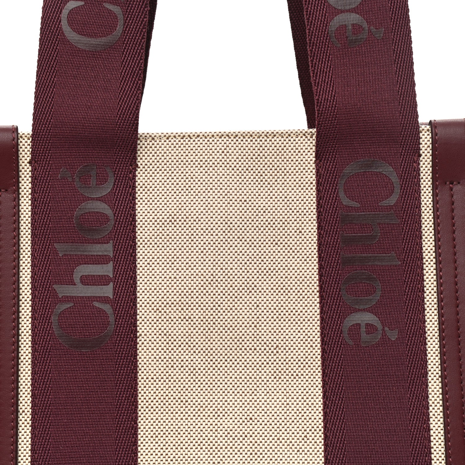 Chloe Cotton Calfskin Medium Woody Ribbon Tote Burgundy 8 of 8