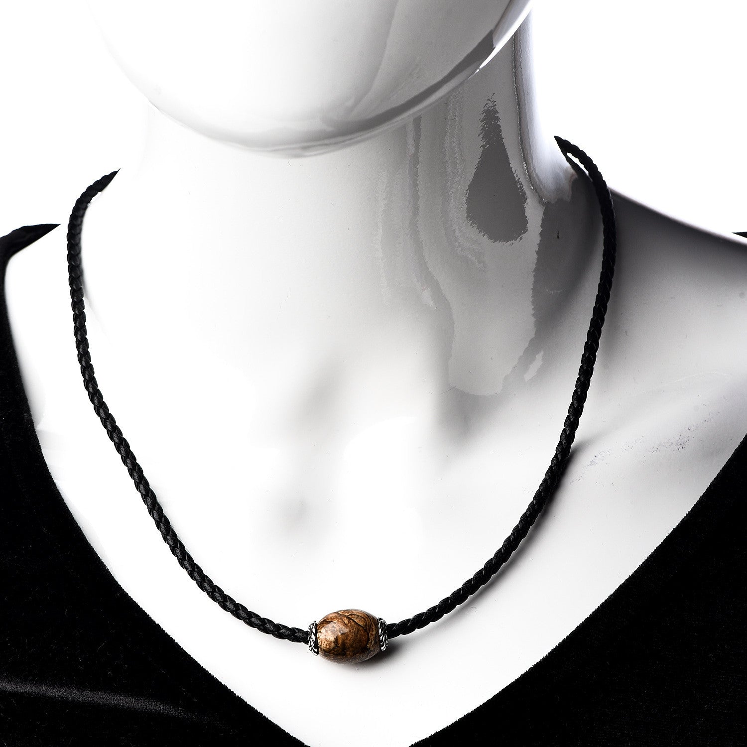 David Yurman Calfskin Sterling Silver Jasper Mens Cord Necklace 2 of 4