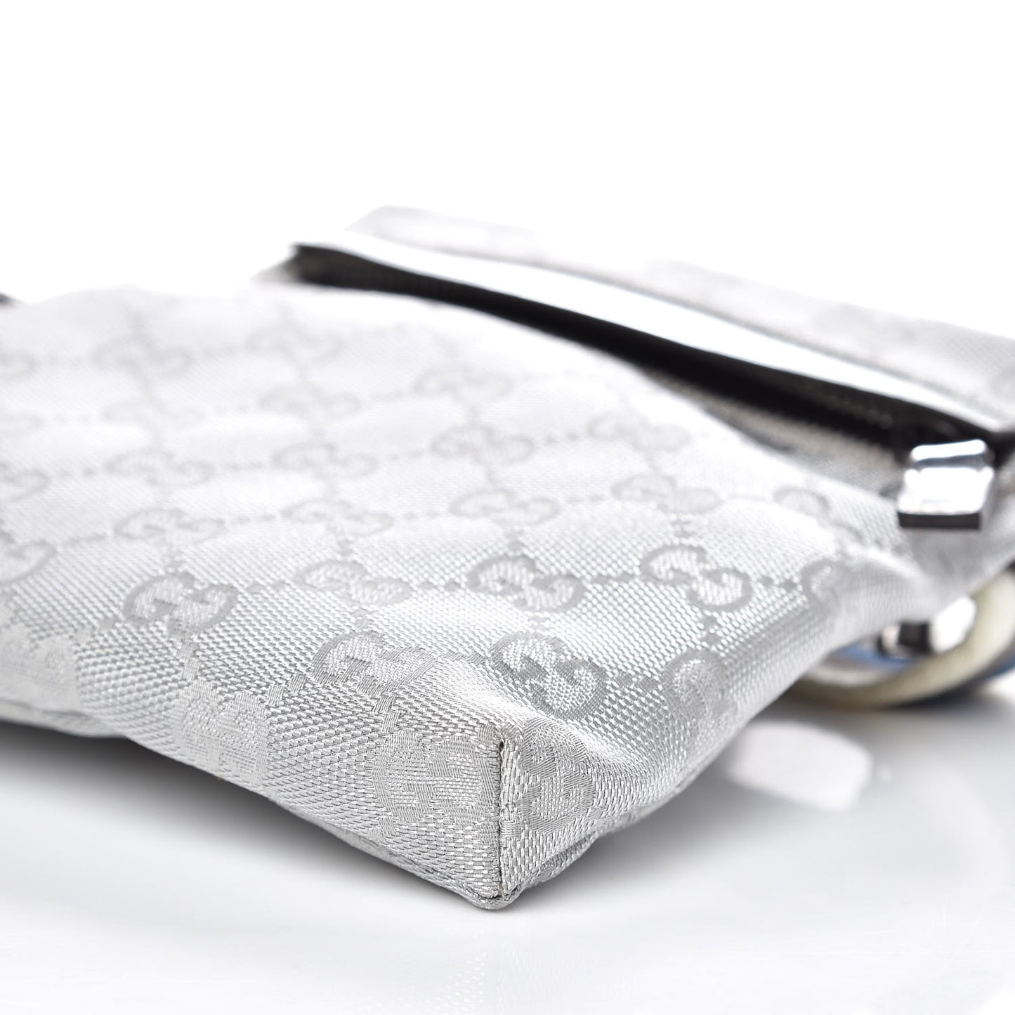 GG Monogram Web Double Pocket Belt Bag Silver