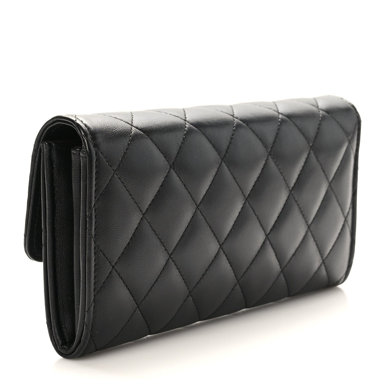 Chanel Lambskin Quilted Large Gusset Flap Wallet Black 3 of 11