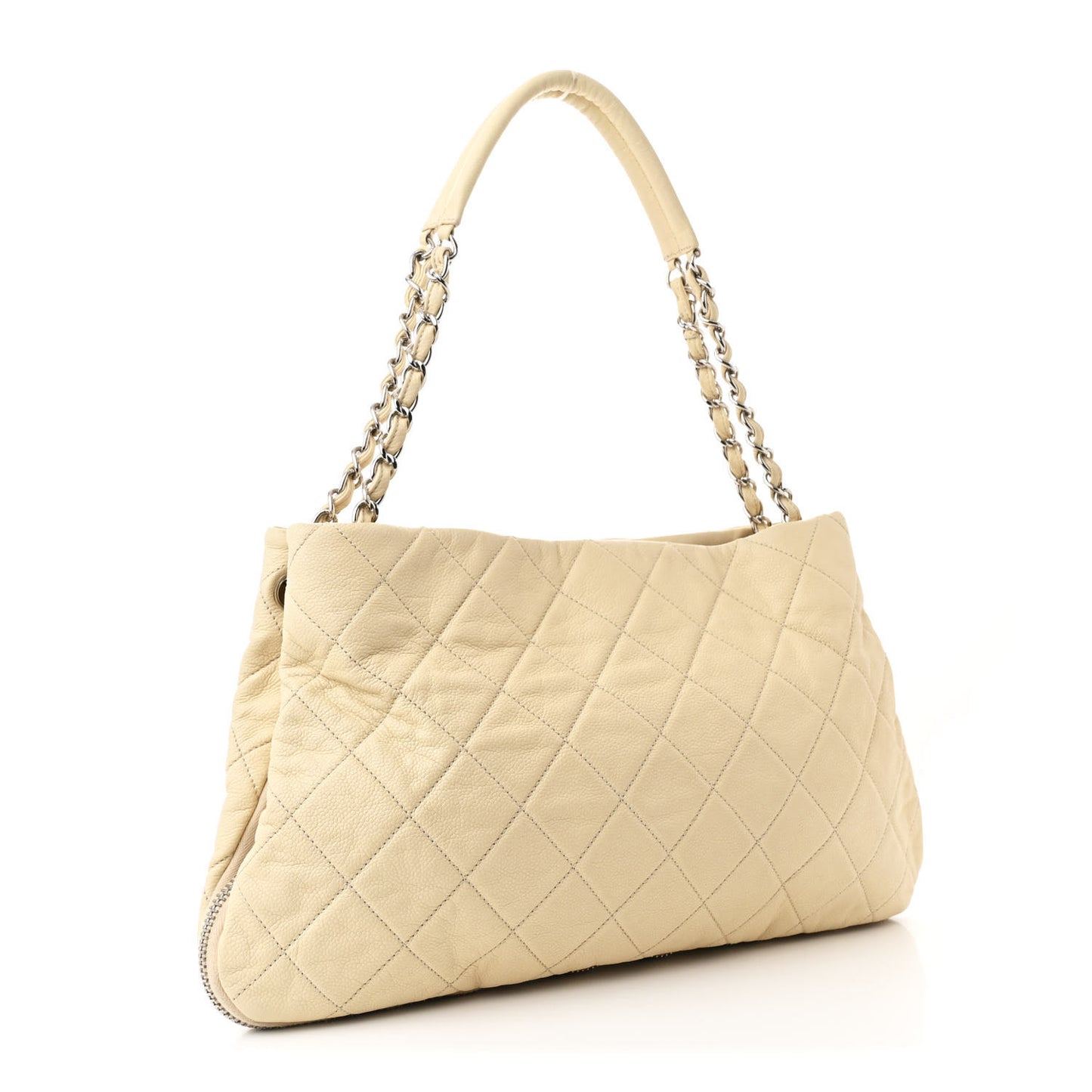 Caviar Quilted Expandable Zip Shoulder Bag Light Beige