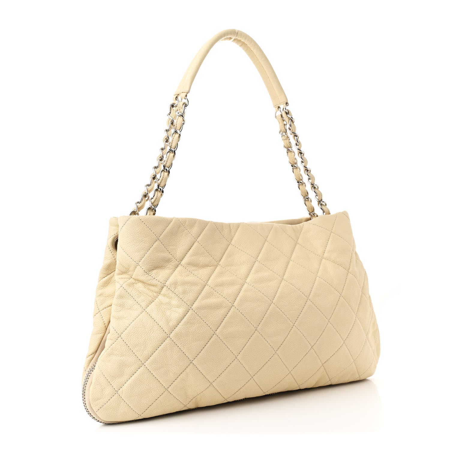 Chanel Caviar Quilted Expandable Zip Shoulder Bag Light Beige 3 of 10