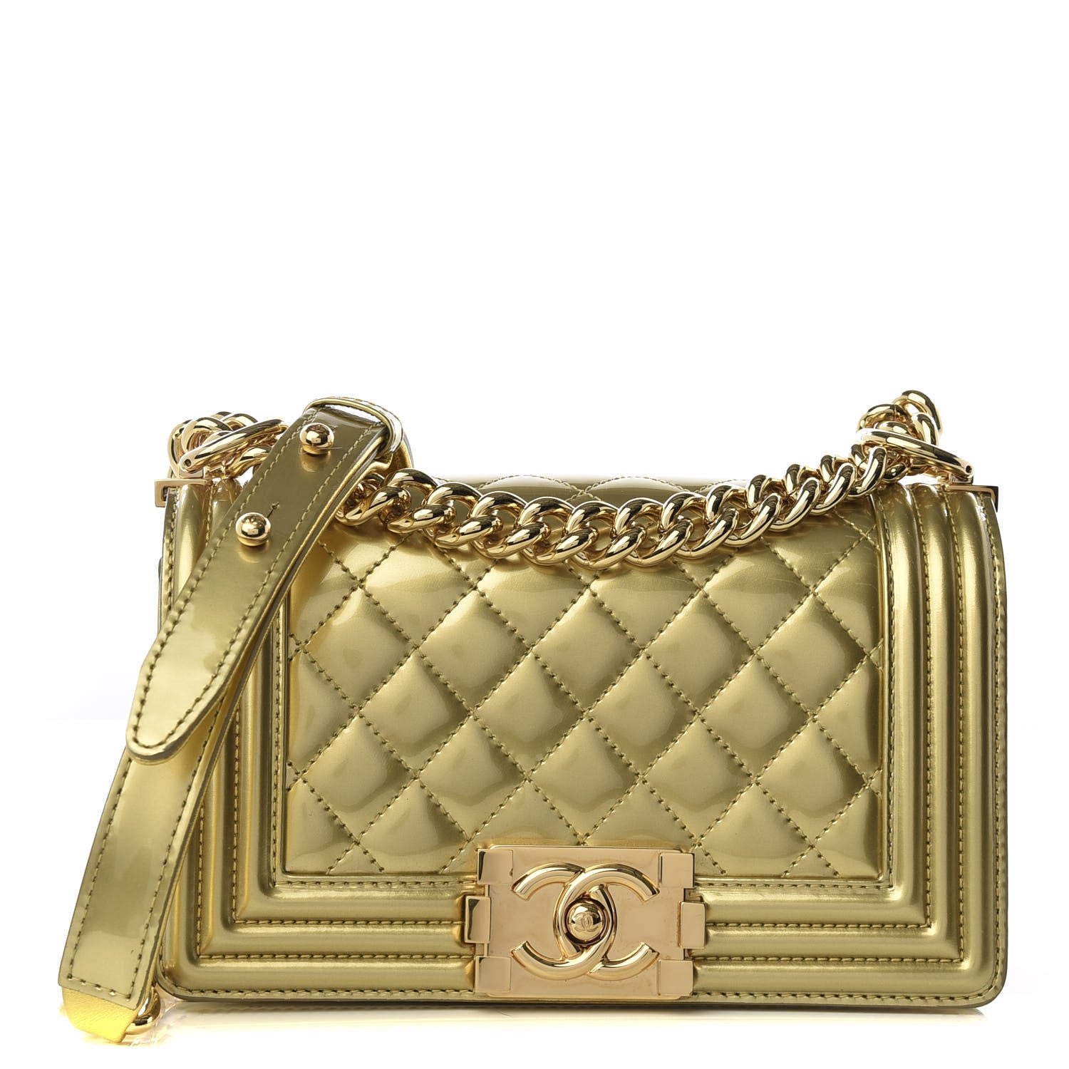 Chanel Metallic Patent Calfskin Quilted Small Boy Flap Gold 1 of 9