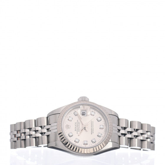 Rolex Stainless Steel 18K White Gold Diamond 26mm Oyster Perpetual Datejust Watch Silver 69174 2 of 4