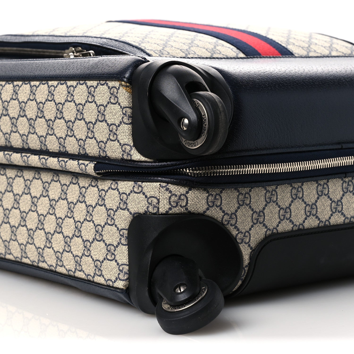 Gucci GG Supreme Monogram Textured Dollar Calfskin Web Savoy Cabin Plus Trolley Beige Blue 8 of 9
